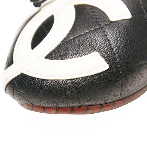 シャネル カンボンライン フラットシューズ ブラック ホワイト レザー レディース CHANEL 【中古】