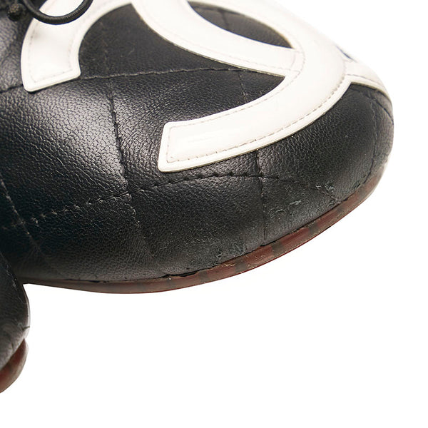 シャネル カンボンライン フラットシューズ ブラック ホワイト レザー レディース CHANEL 【中古】