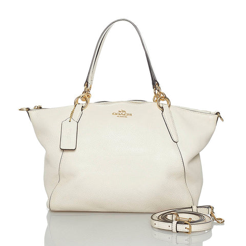 コーチ ペブルドレザー スモール ケルシーサッチェル ハンドバッグ ショルダーバッグ 2WAY ホワイト レザー レディース COACH 【中古】