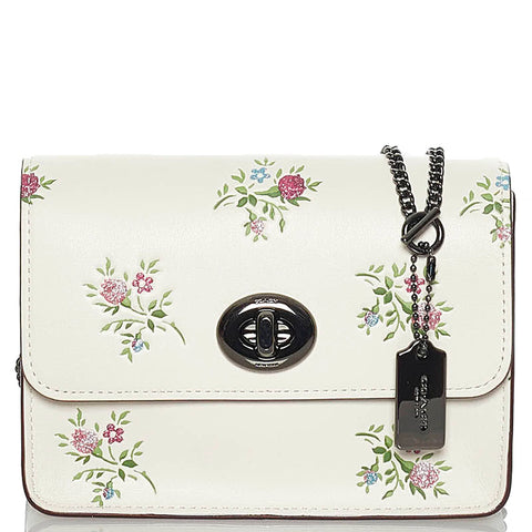コーチ 花 フラワー チェーリップ チェーン ショルダーバッグ  ホワイト アイボリー レザー レディース COACH 【中古】
