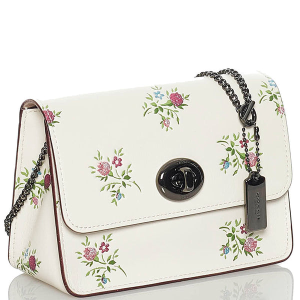 コーチ 花 フラワー チェーリップ チェーン ショルダーバッグ  ホワイト アイボリー レザー レディース COACH 【中古】