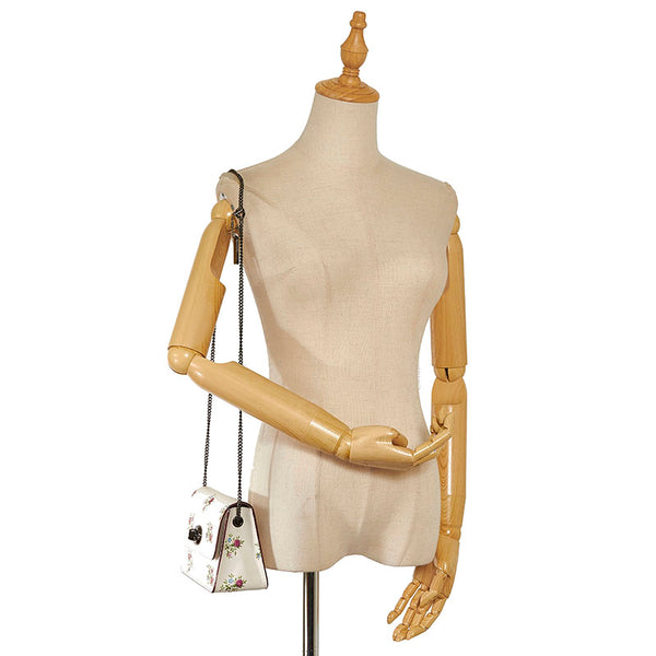 コーチ 花 フラワー チェーリップ チェーン ショルダーバッグ  ホワイト アイボリー レザー レディース COACH 【中古】