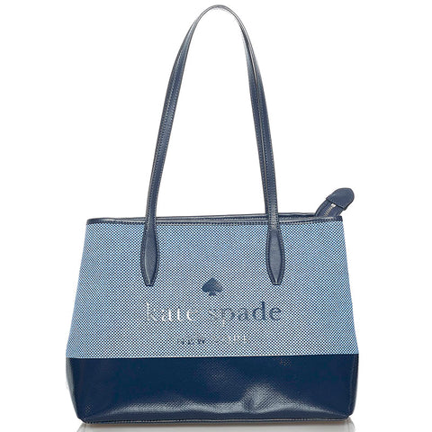 ケイトスペード ロゴ バイカラー トートバッグ ブルー ネイビー キャンバス レザー レディース Kate Spade 【中古】