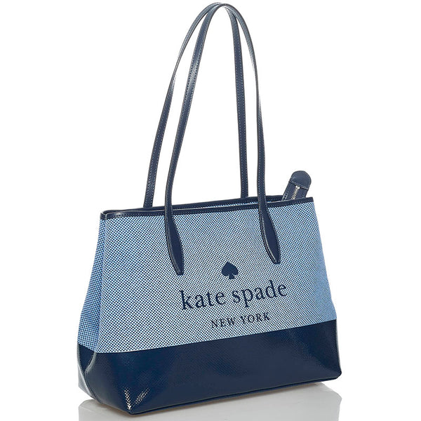 ケイトスペード ロゴ バイカラー トートバッグ ブルー ネイビー キャンバス レザー レディース Kate Spade 【中古】