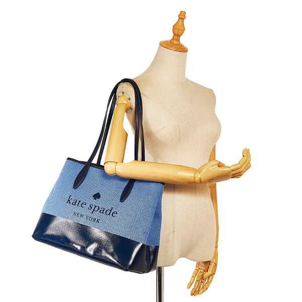 ケイトスペード ロゴ バイカラー トートバッグ ブルー ネイビー キャンバス レザー レディース Kate Spade 【中古】