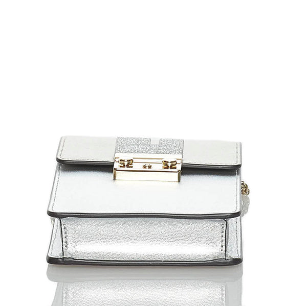 フルラ メトロポリス チェーン ミニ ショルダーバッグ スマートフォンバッグ シルバー ピンクゴールド レザー レディース Furla 【中古】