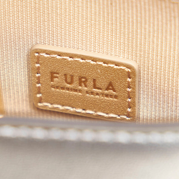 フルラ メトロポリス チェーン ミニ ショルダーバッグ スマートフォンバッグ シルバー ピンクゴールド レザー レディース Furla 【中古】