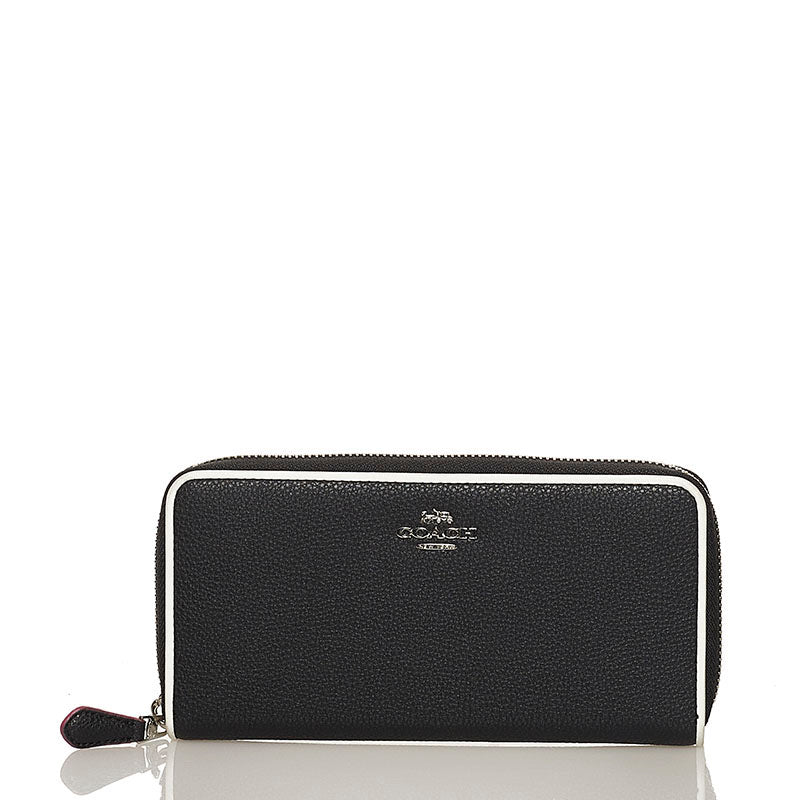 コーチ ラウンドファスナー 長財布 F12585 ブラック レザー レディース COACH 【中古】