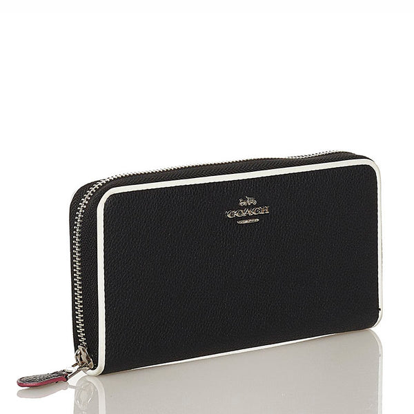 コーチ ラウンドファスナー 長財布 F12585 ブラック レザー レディース COACH 【中古】