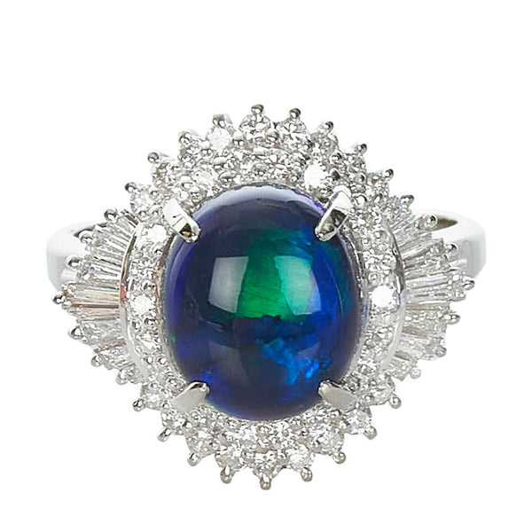 Pt900 プラチナ ブラックオパール2.54ct ダイヤ0.77ct カボション リング 指輪 レディース 11号 【中古】