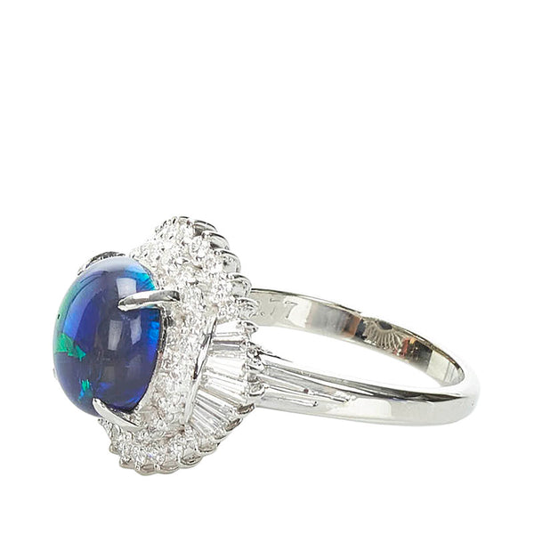 Pt900 プラチナ ブラックオパール2.54ct ダイヤ0.77ct カボション リング 指輪 レディース 11号 【中古】