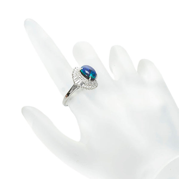 Pt900 プラチナ ブラックオパール2.54ct ダイヤ0.77ct カボション リング 指輪 レディース 11号 【中古】