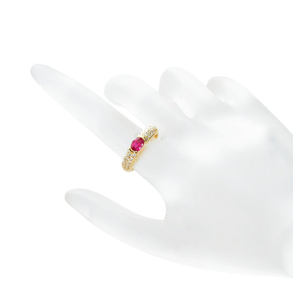K18YG イエローゴールド ルビー0.633ct ダイヤ0.41ct リング 指輪 レディース 10号 【中古】