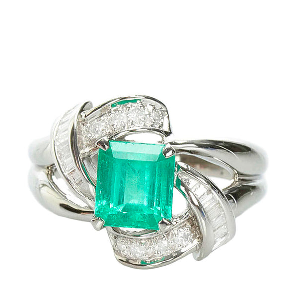 ノーブランド Pt900 プラチナ エメラルド1.37ct ダイヤ0.26ct リング 指輪 レディース no brand 10.5号 【中古】