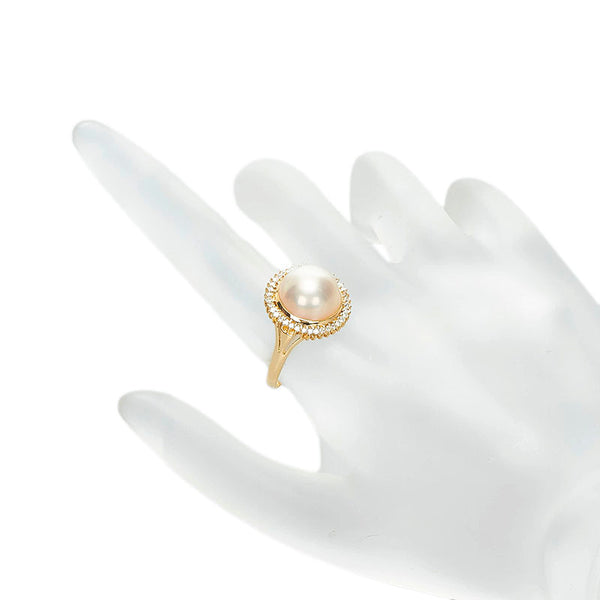 K18YG イエローゴールド マベパール約11mm ダイヤ0.19ct リング 指輪 レディース 13号 【中古】