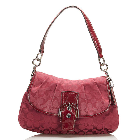 コーチ シグネチャー ワンショルダー F17093 ボルドー キャンバス パテントレザー レディース COACH 【中古】