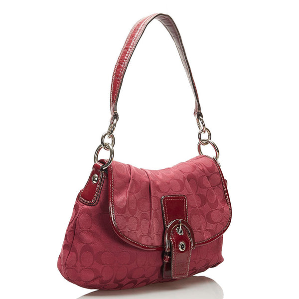 コーチ シグネチャー ワンショルダー F17093 ボルドー キャンバス パテントレザー レディース COACH 【中古】