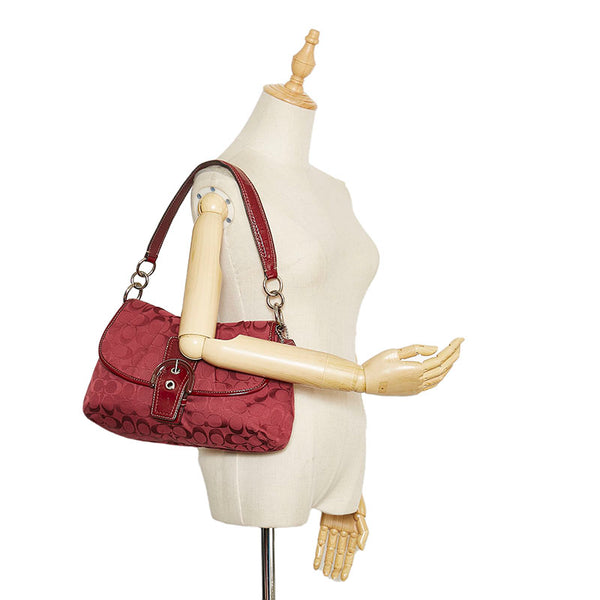 コーチ シグネチャー ワンショルダー F17093 ボルドー キャンバス パテントレザー レディース COACH 【中古】