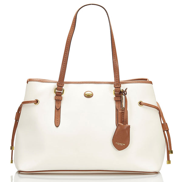 コーチ ペイトン ドローストリング キャリーオール トートバッグ ハンドバッグ F29362 ホワイト ブラウン レザー レディース COACH 【中古】