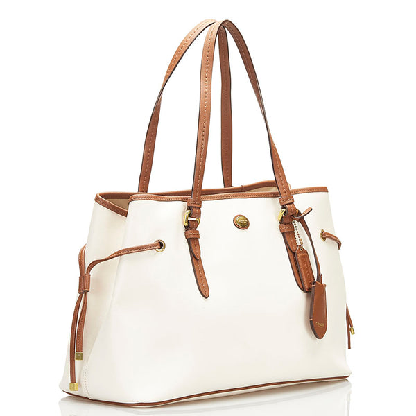 コーチ ペイトン ドローストリング キャリーオール トートバッグ ハンドバッグ F29362 ホワイト ブラウン レザー レディース COACH 【中古】