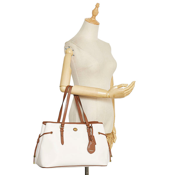 コーチ ペイトン ドローストリング キャリーオール トートバッグ ハンドバッグ F29362 ホワイト ブラウン レザー レディース COACH 【中古】