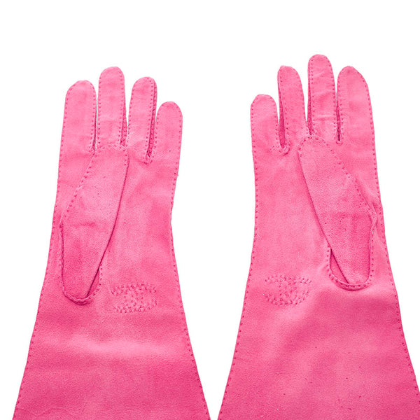 シャネル ココマーク グローブ ピンク スウェード レディース CHANEL 【中古】