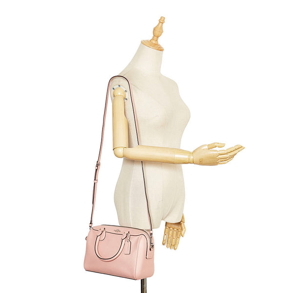 コーチ クロスグレイン ミニ ベネット サッチェル ハンドバッグ ミニボストン ショルダーバッグ 2WAY F32202 ピンク レザー レディース COACH 【中古】