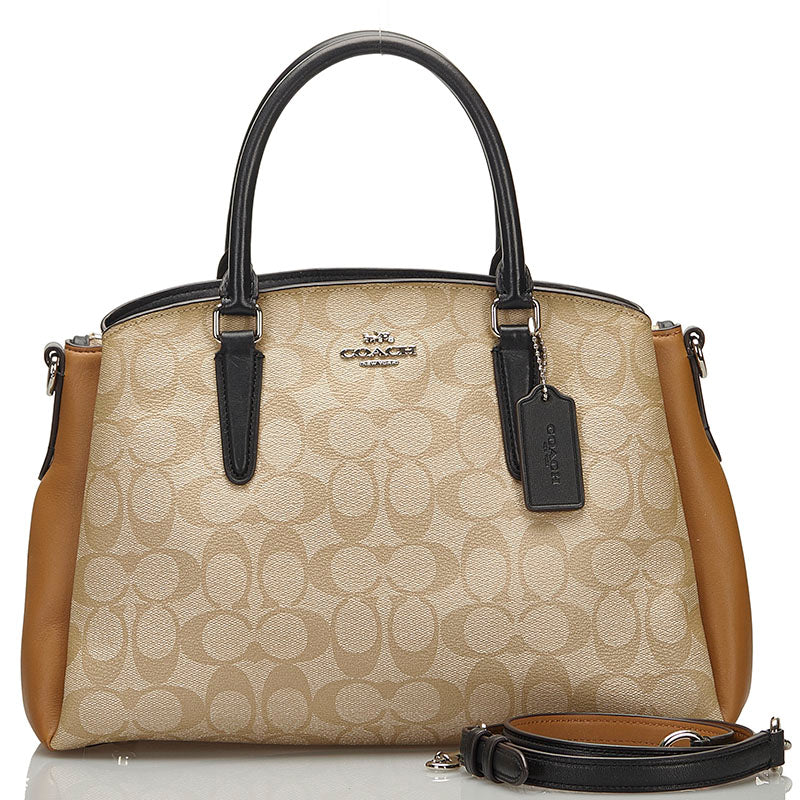 コーチ シグネチャー ハンドバッグ ショルダーバッグ 2WAY ベージュ レザー レディース COACH 【中古】