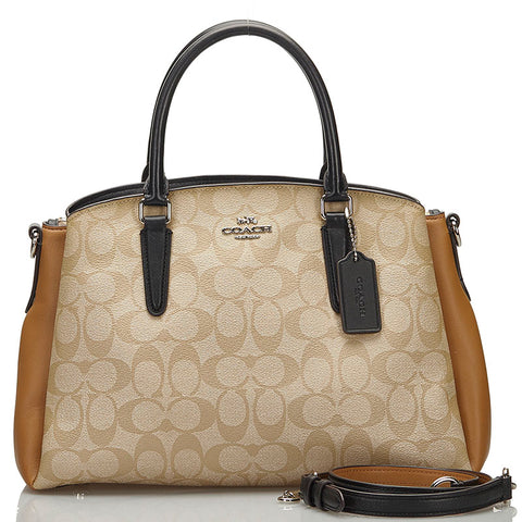 コーチ シグネチャー ハンドバッグ ショルダーバッグ 2WAY ベージュ レザー レディース COACH 【中古】