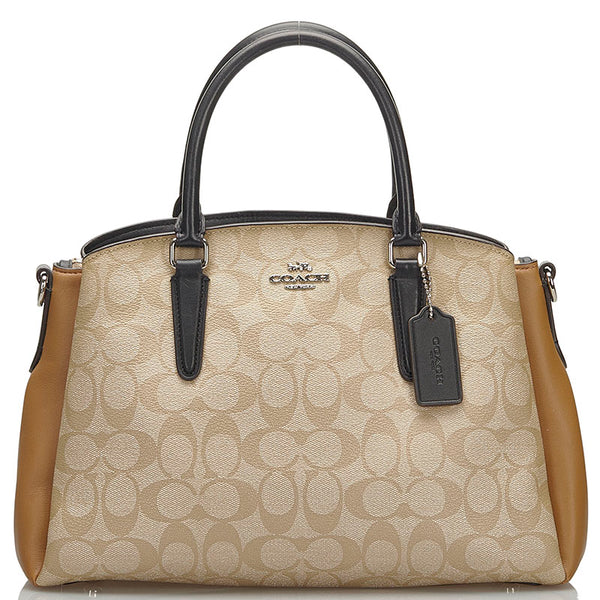 コーチ シグネチャー ハンドバッグ ショルダーバッグ 2WAY ベージュ レザー レディース COACH 【中古】