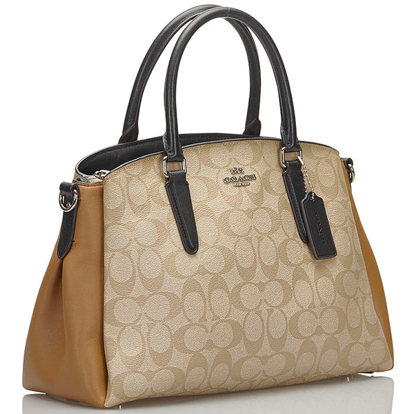 コーチ シグネチャー ハンドバッグ ショルダーバッグ 2WAY ベージュ レザー レディース COACH 【中古】