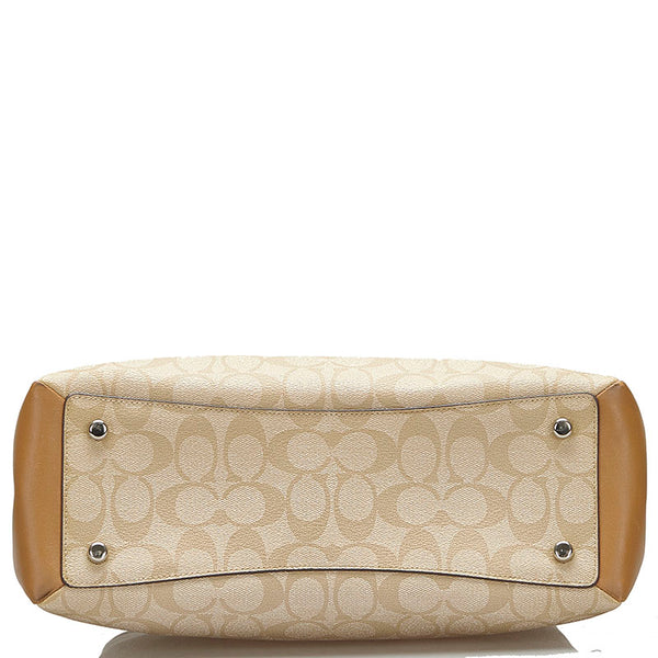 コーチ シグネチャー ハンドバッグ ショルダーバッグ 2WAY ベージュ レザー レディース COACH 【中古】