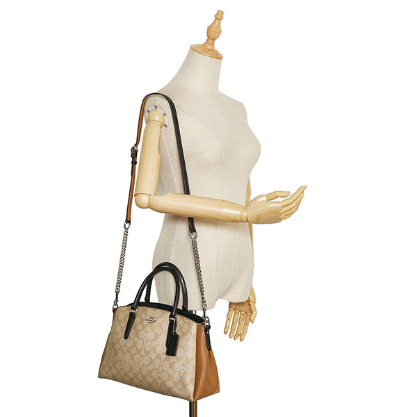 コーチ シグネチャー ハンドバッグ ショルダーバッグ 2WAY ベージュ レザー レディース COACH 【中古】