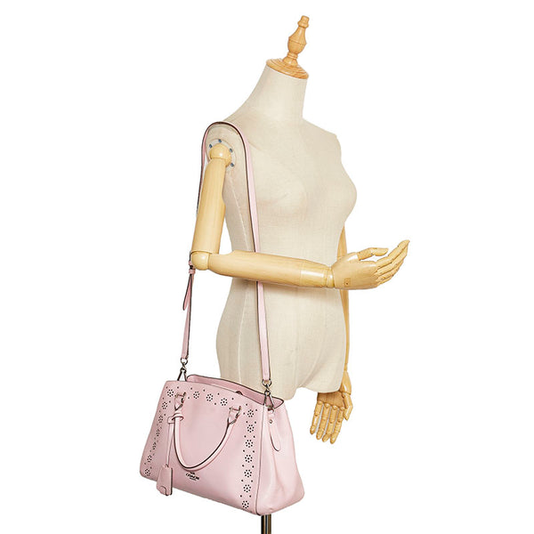 コーチ マーゴット キャリーオール ラグジュアリー スタッズド フローラル ハンドバッグ ショルダーバッグ 2WAY F36640 ピンク レザー レディース COACH 【中古】