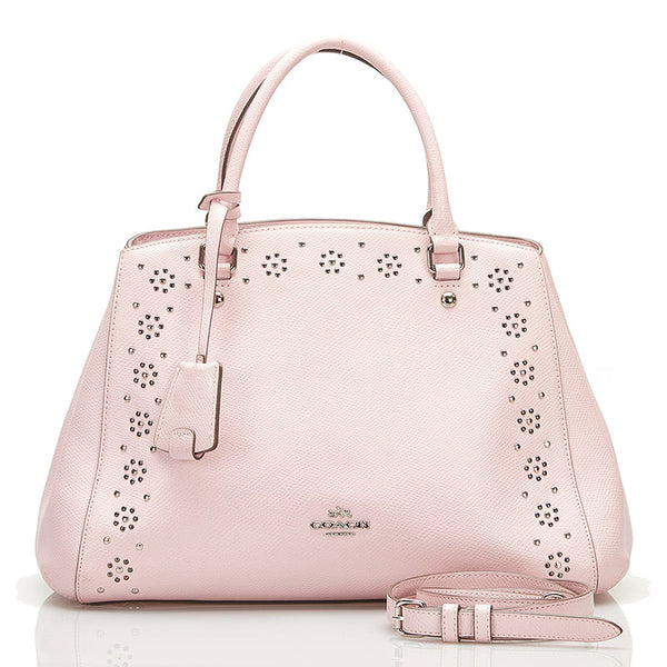 コーチ マーゴット キャリーオール ラグジュアリー スタッズド フローラル ハンドバッグ ショルダーバッグ 2WAY F36640 ピンク レザー レディース COACH 【中古】