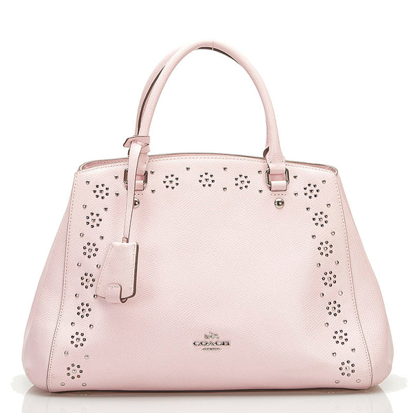 コーチ マーゴット キャリーオール ラグジュアリー スタッズド フローラル ハンドバッグ ショルダーバッグ 2WAY F36640 ピンク レザー レディース COACH 【中古】