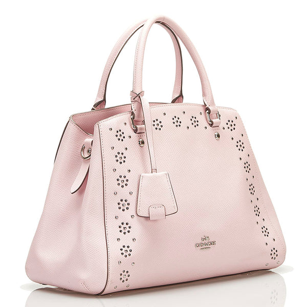 コーチ マーゴット キャリーオール ラグジュアリー スタッズド フローラル ハンドバッグ ショルダーバッグ 2WAY F36640 ピンク レザー レディース COACH 【中古】