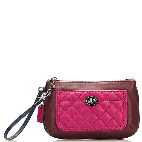 コーチ ポーチ ミニハンドバッグ ワインレッド ピンク レザー レディース COACH 【中古】