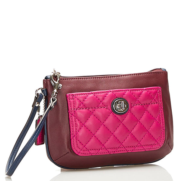 コーチ ポーチ ミニハンドバッグ ワインレッド ピンク レザー レディース COACH 【中古】