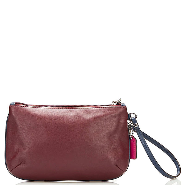 コーチ ポーチ ミニハンドバッグ ワインレッド ピンク レザー レディース COACH 【中古】