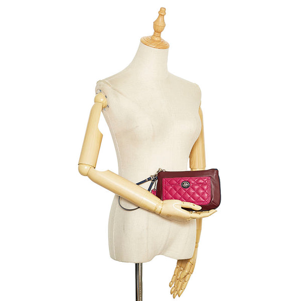 コーチ ポーチ ミニハンドバッグ ワインレッド ピンク レザー レディース COACH 【中古】