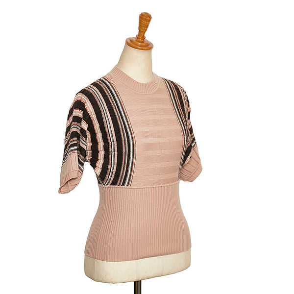 クロエ ストライプ 五分袖 ニット ピンク ウール ビスコース レディース Chloe 【中古】