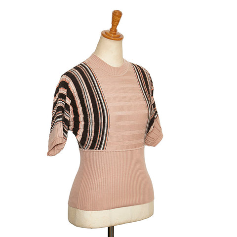 クロエ ストライプ 五分袖 ニット ピンク ウール ビスコース レディース Chloe 【中古】
