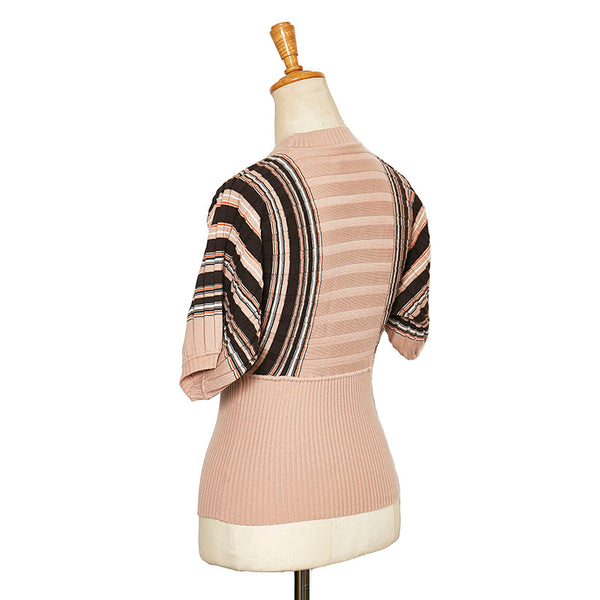 クロエ ストライプ 五分袖 ニット ピンク ウール ビスコース レディース Chloe 【中古】