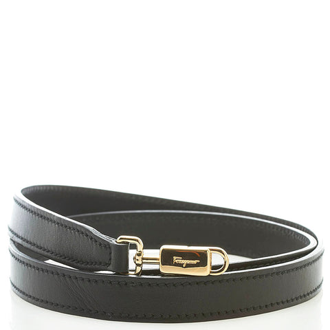 サルヴァトーレフェラガモ ゴールド金具 ショルダーストラップ ブラック レザー レディース Salvatore Ferragamo 【中古】