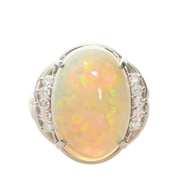Pt900 プラチナ オパール7.44ct ダイヤ0.23ct カボション リング 指輪 レディース 9.5号 【中古】
