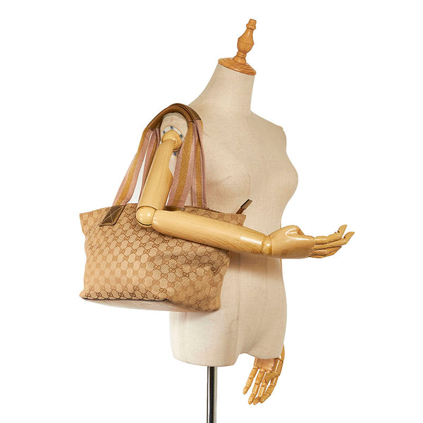 グッチ GGキャンバス シェリーライン トートバッグ 131230 ゴールド ピンク キャンバス レザー レディース GUCCI 【中古】