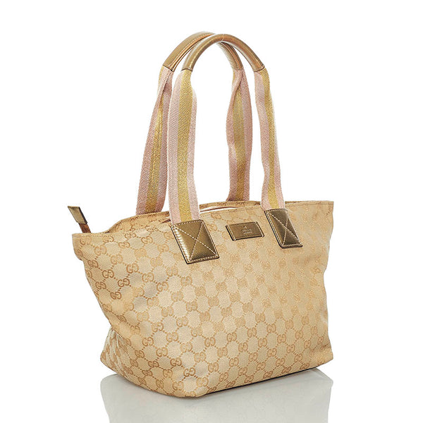 グッチ GGキャンバス シェリーライン トートバッグ 131230 ゴールド ピンク キャンバス レザー レディース GUCCI 【中古】