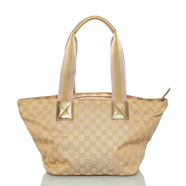 グッチ GGキャンバス シェリーライン トートバッグ 131230 ゴールド ピンク キャンバス レザー レディース GUCCI 【中古】