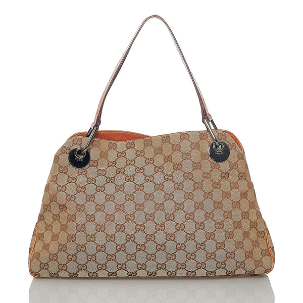 グッチ GGキャンバス ショルダーバッグ 121023 ベージュ キャンバス レザー レディース GUCCI 【中古】